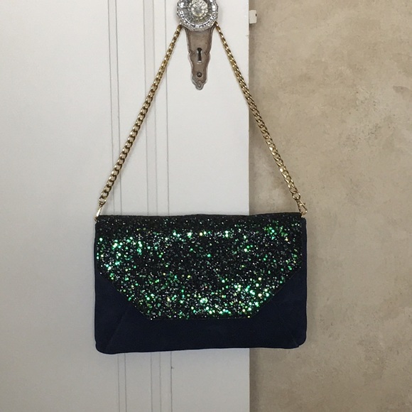 Ann Taylor Handbags - 💝NWT Ann Taylor Blue Suede Green Sparkle Clutch